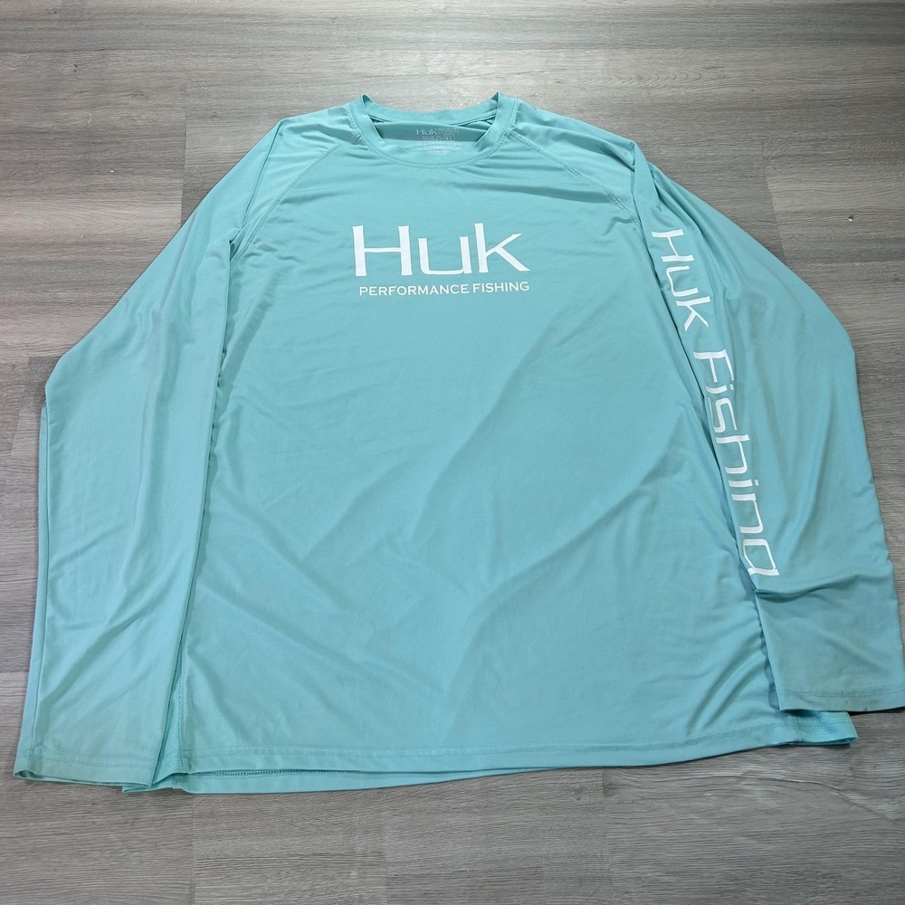 Huk Shirt Mens XL Blue Long Sleeve Performance Fishing Lightweight Top Sun